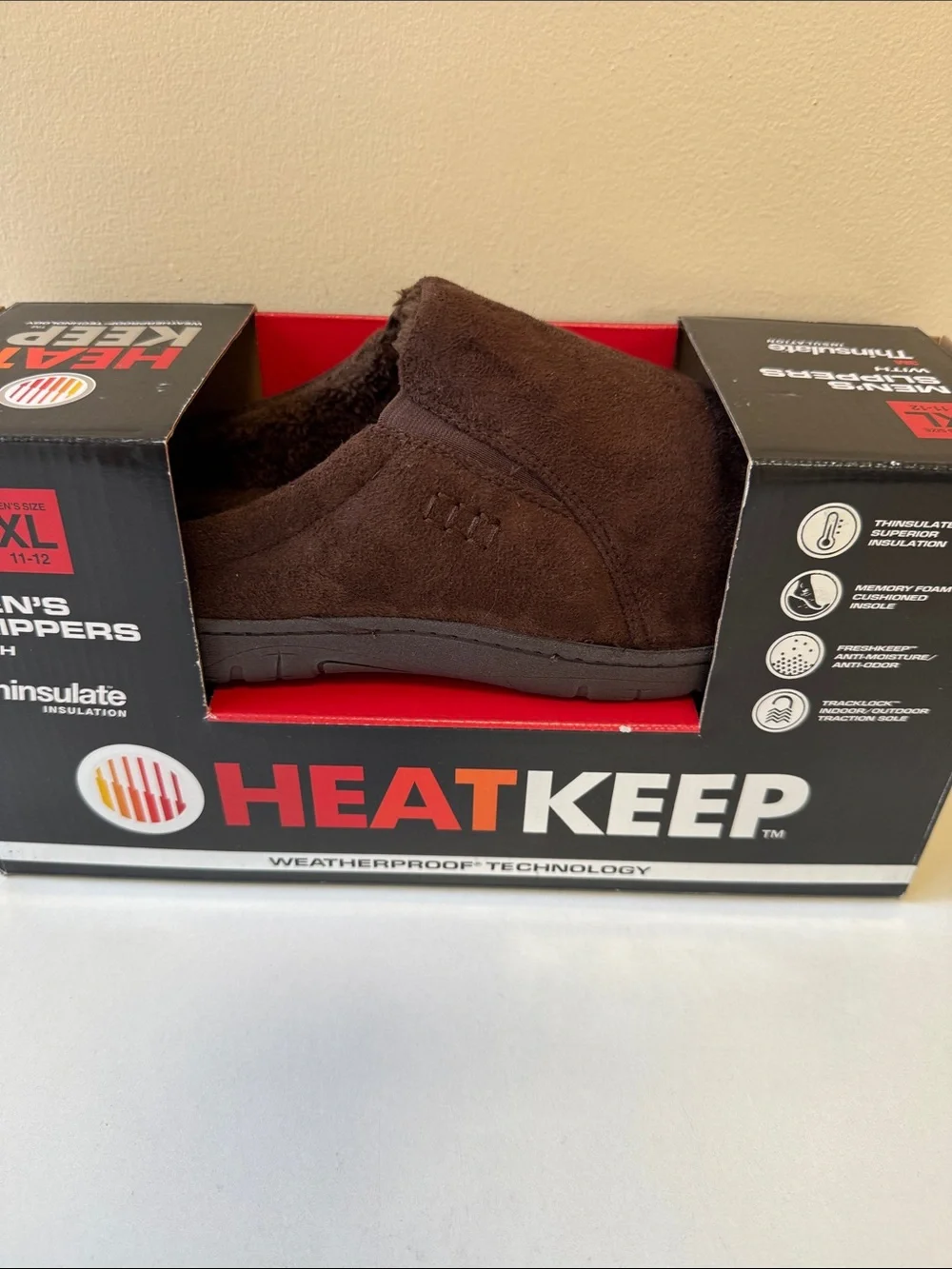 3M Thinsulate Men’s Brown Slip-On Heat Keep Memory Foam Slippers XL (11-12)